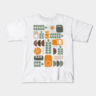 Retro Mid Century Modern in Green, Orange and Brown Kids T-Shirt